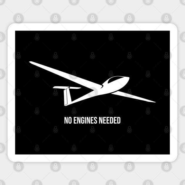 No Engines Needed Glider Pilot Sailplane Biplane aerial floating soaring Magnet by ThesePrints